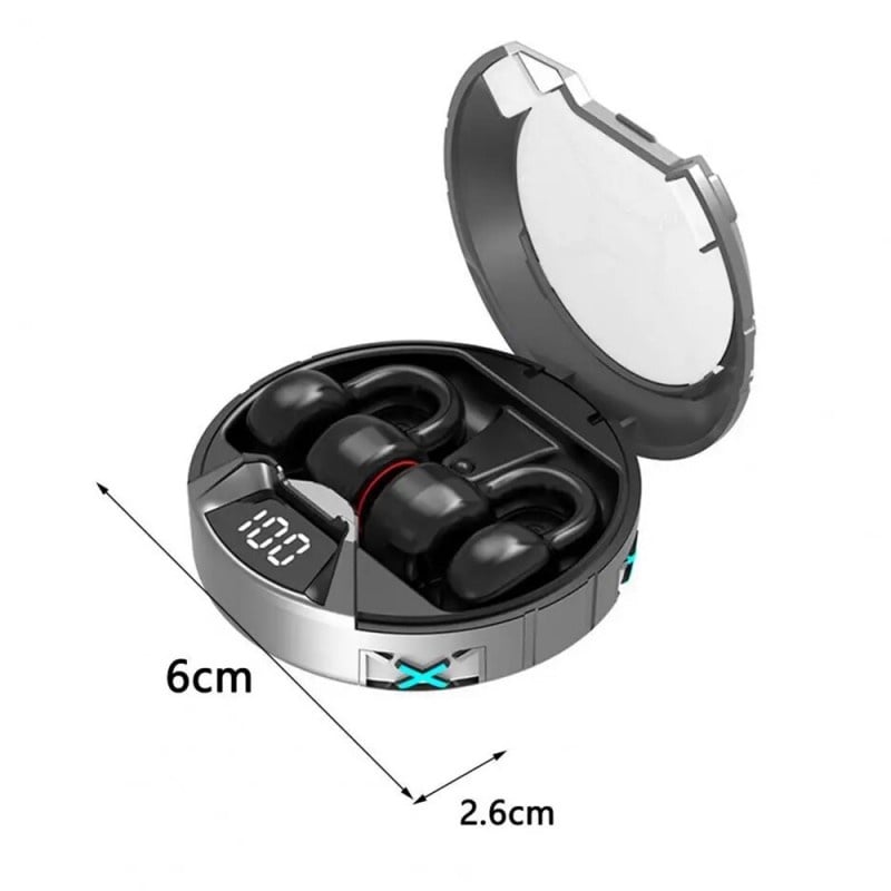 Casti Bluetooth cu clips Techstar® K23, Bluetooth 5.0, Microfon, Control prin atingere, Afisaj LED, 300 mAh, latenta ultra scazuta, potrivite pentru jocuri/sport/apeluri, Negru - 1 | YEO