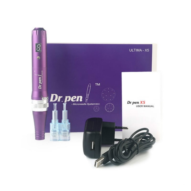 DermaPen Techstar® Dr Pen Premium X5, 2 Capete de Rezerva, Ace Otel Inoxidabil, Corp Aliaj, Ergonomic, Regenerare Piele, Lifting, Viteza Reglabila, 5 Viteze, Purpuriu