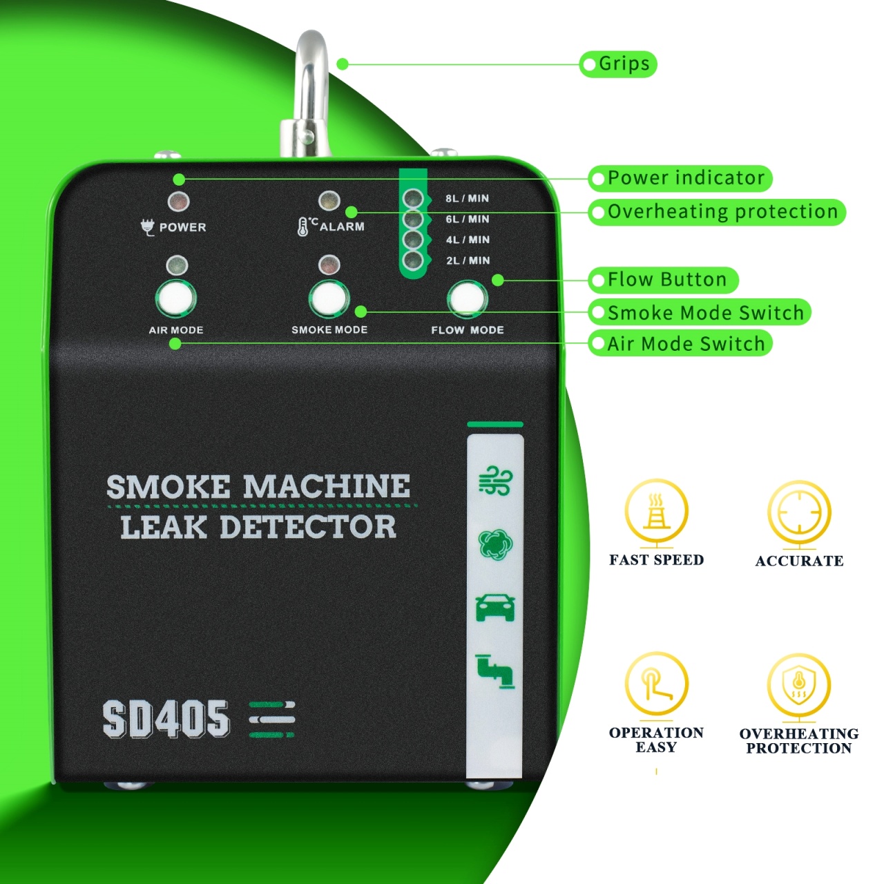 Detector Scapari Fum Auto Techstar SD405, 12V, cu Pompa Incorporata, Reglaj Presiune, EVAP, Vacuum, Turbo Motor, Protectie Supraincalzire, Full Kit - 3 | YEO