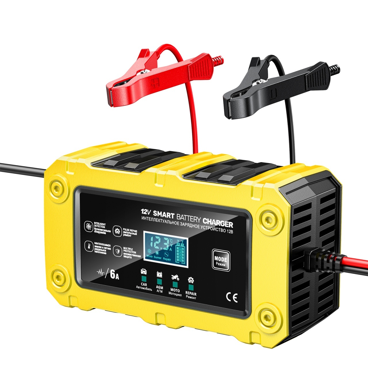 Incarcator Inteligent Baterie Auto/Moto Techstar 12V 6A BC-1206, LCD, Repair, AGM/GEL/WET/EFB/LiFePO4 Galben - imagine 11