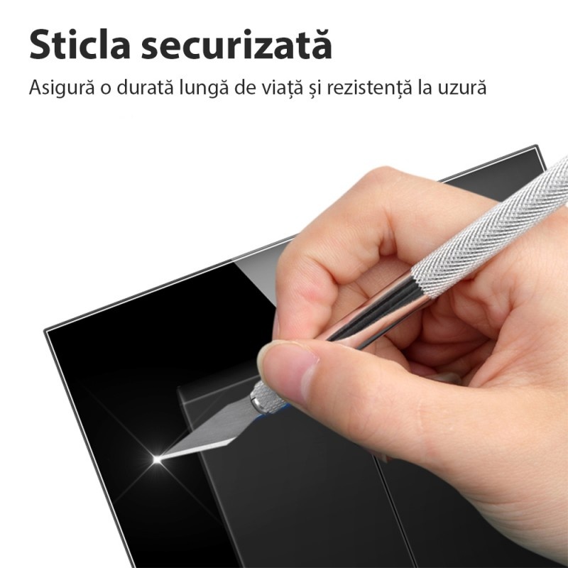 Poze Intrerupator Cap Scara Cu Panou din Sticla Securizata Techstar® TGS 01, 220V, 16A, 86 x 86 mm, Negru, cu 1 Modul