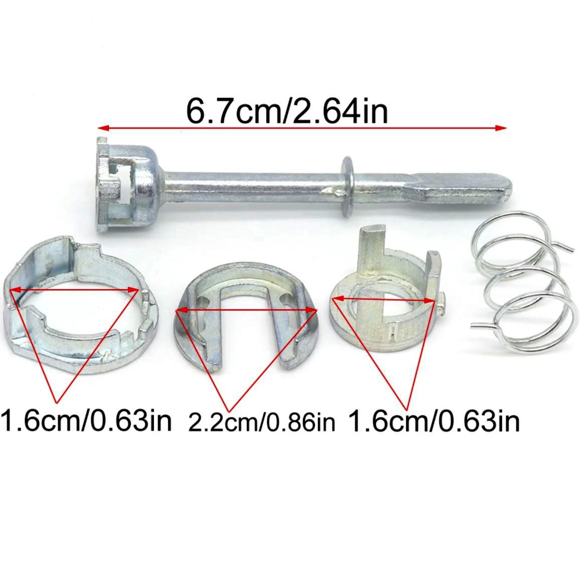 Kit reparatie incuietoare yala usa auto Techstar, compatibil VW Polo Classic 6KV, Caddy 9K, Seat Cordoba, Ibiza, butuc fata stanga sau dreapta, 5 piese, metal, argintiu - 1 | YEO