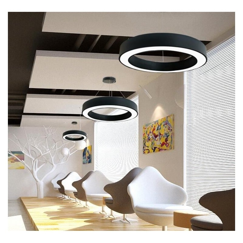 Lustra LED Techstar® Design, Cerc, 40W, Design Modern, Carcasa Metalica, Inaltime Reglabila, Protectie Insecte, CRI 80, 6500K, Alb Rece, Neagra - 2 | YEO