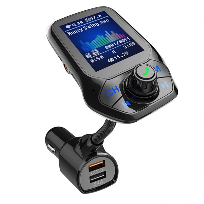 Modulator Auto Transmitator FM Techstar® T43 Bluetooth 4.0 AUX USB QC3.0 Display Color 1.8