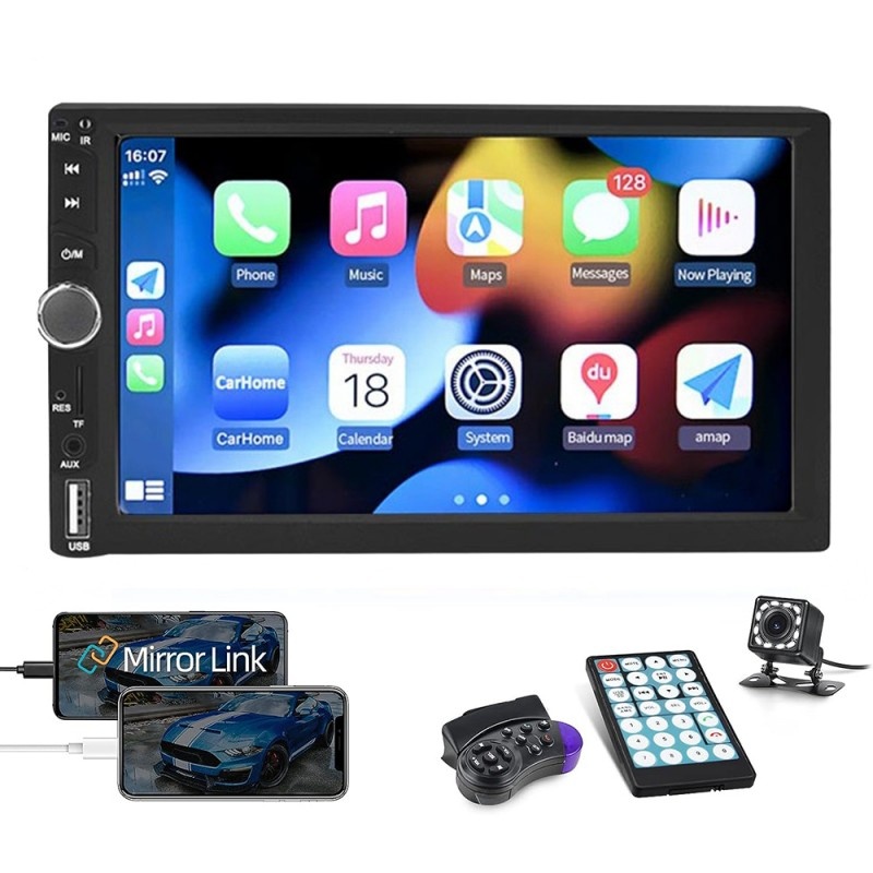 MP5 Player Techstar® 7028, 2DIN, Ecran HD Touch 7 inch, Camera Marsarier, Comenzi volan, MirrorLink, Bluetooth 4.2, AUX, USB, MicroSD, Negru - 3 | YEO