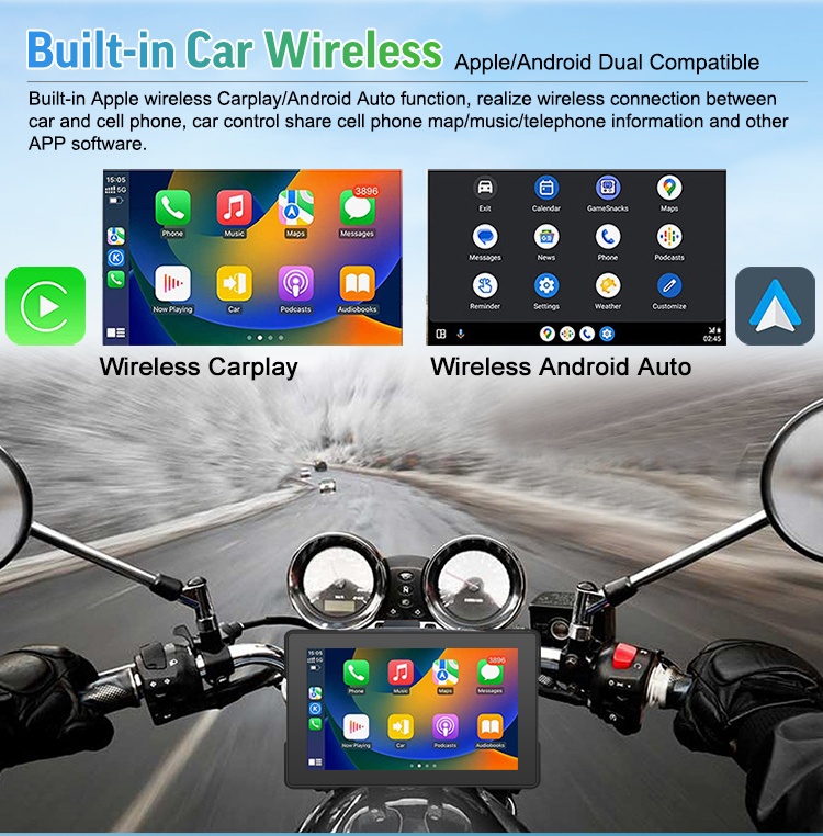 Navigatie Auto Carplay si Android Auto pentru Motociclete, Techstar® 5003P, Display 5