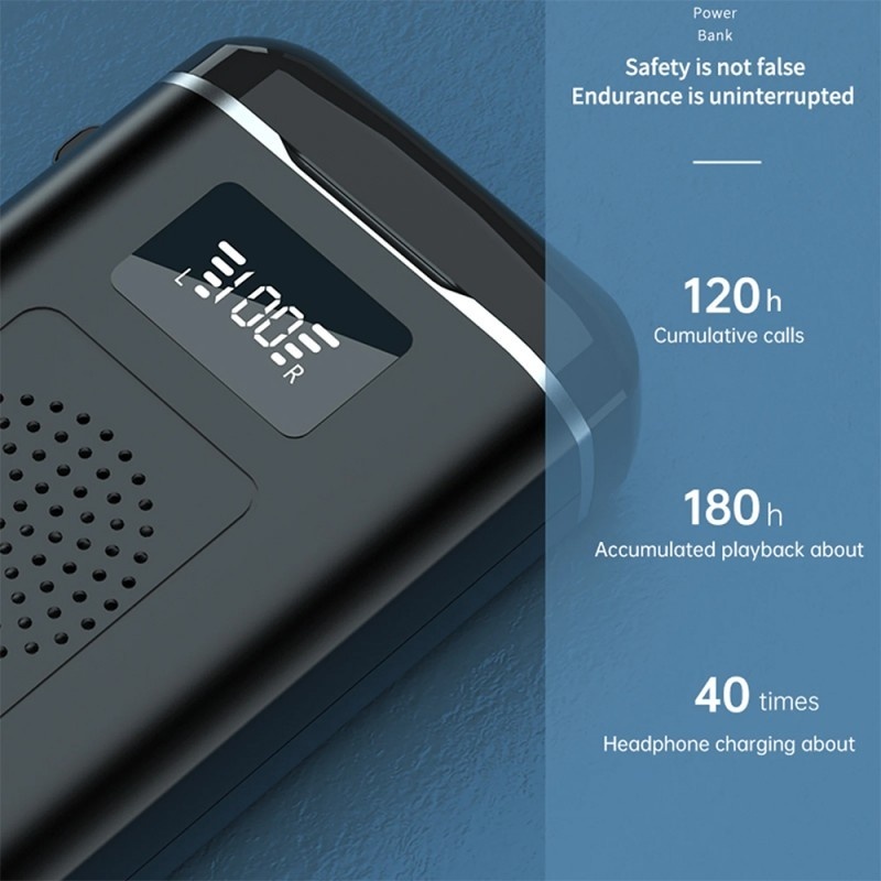 Resigilat Casti Audio 3 In 1 Techstar® M6 TWS, In ear, Bluetooth, Baterie Externa Pentru Telefon, Afisaj Digital, 4000mAh, Control Prin Atingere, Functie Lanterna si Difuzor Hi-Fi Stereo, Negru - 2 | YEO