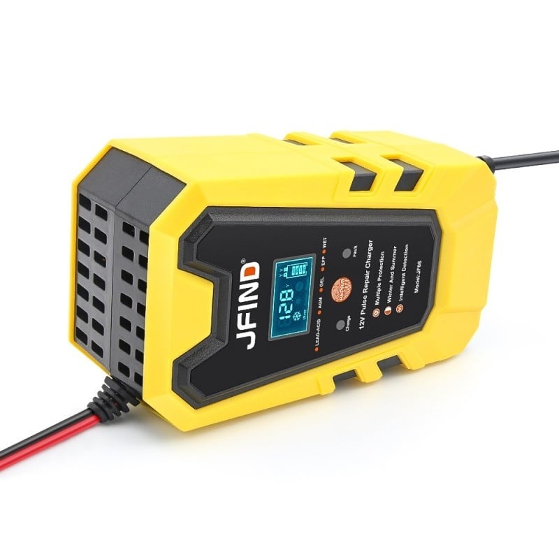 Resigilat Incarcator Inteligent pentru Baterie Auto Jfind, 12V, 6A, 90W, Functie Puls de Reparare, Afisaj LCD, Masina, Camion, Motocicleta, Galben/Negru - 2 | YEO