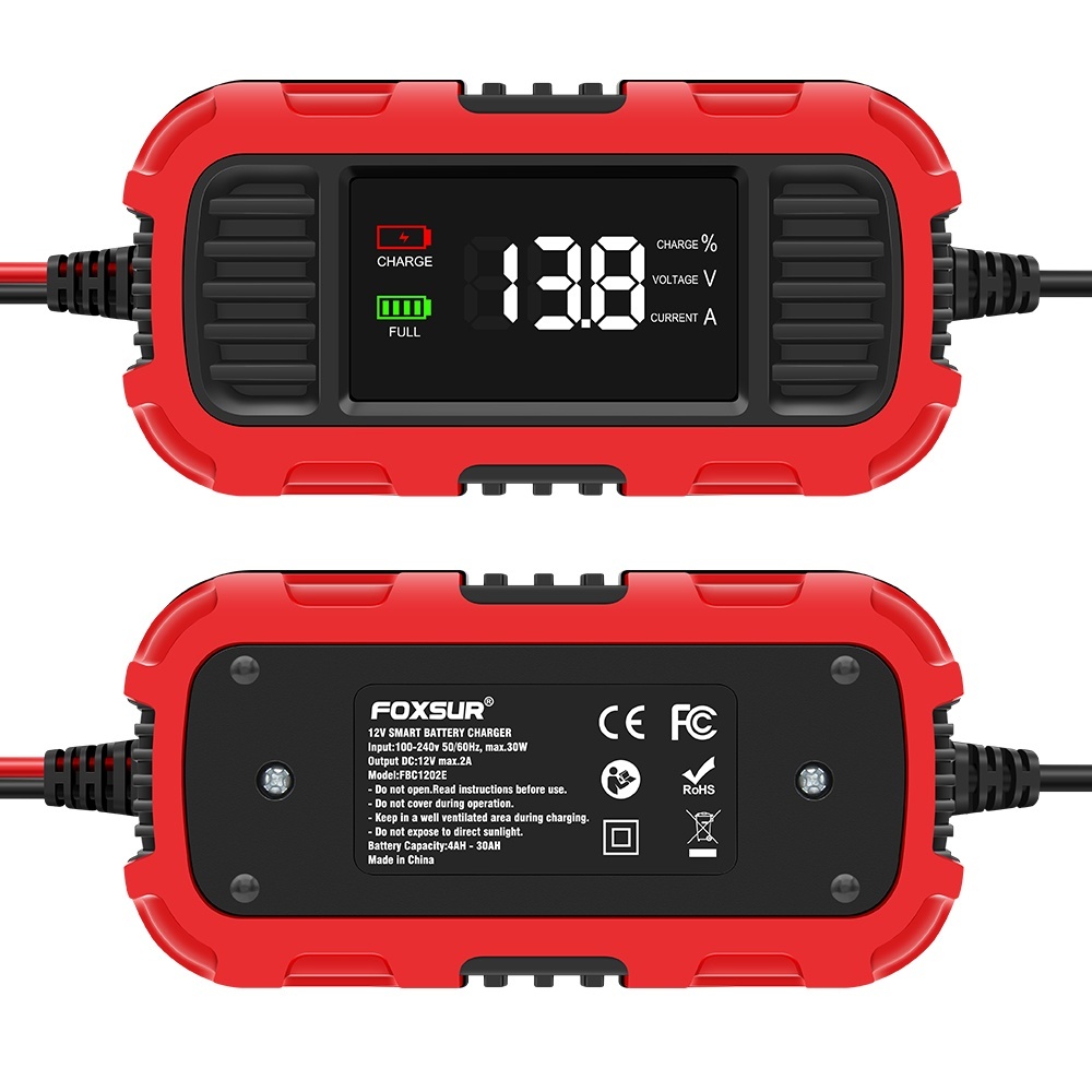 Resigilat Incarcator redresor baterie moto Techstar 12V 2A cu oprire automata, incarcare inteligenta cu 3 etape, afisaj LED, detectare nivel incarcare, compatibil AGM, GEL, SLA, WET, protectie multipla, supraincalzire si scurtcircuit - imagine 9