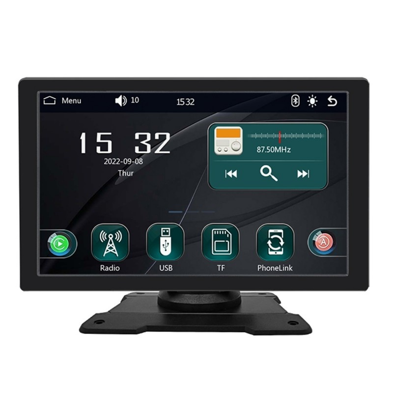 Resigilat Sistem Multimedia Techstar® Apple Carplay/Android 9001P, Ecran Tactil, 9 Inch 1024x600 HD IPS, Bluetooth, Mirror Link, Card TF, USB, AUX, Negru