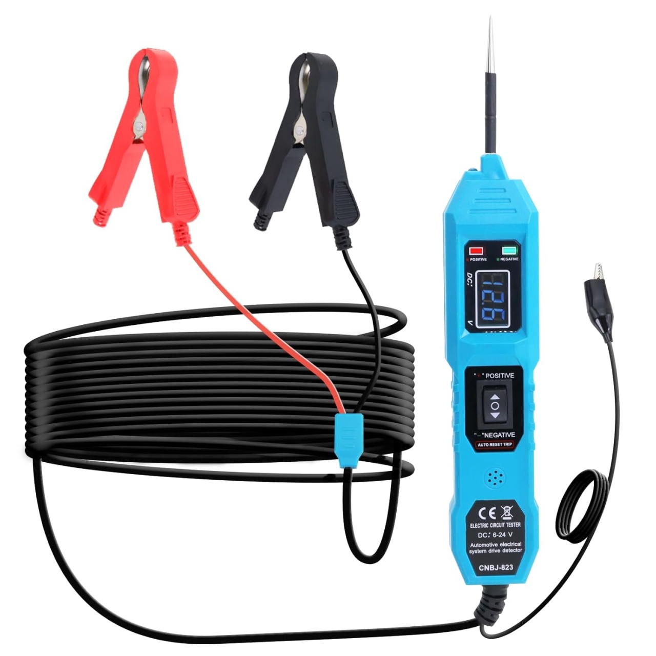 Tester Tensiune Auto Circuite Electrice Techstar® 823, 6-24V cu Afisaj LCD, LED, Clesti si Sonda Otel Inoxidabil - 1 | YEO