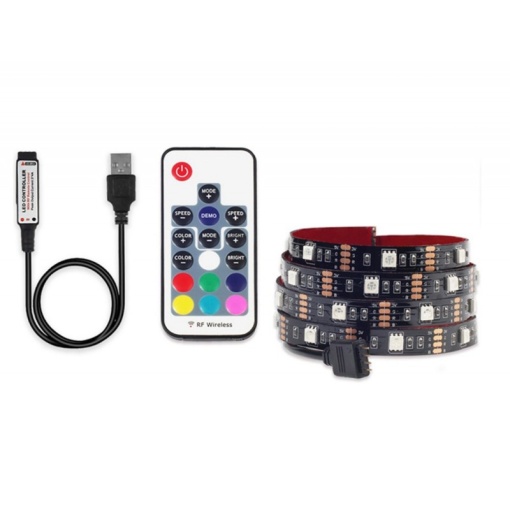 Banda LED Multicolor USB 5050 RGB Flexibila Decorat Exterior Interior 1M Waterproof cu Telecomanda - Img 1