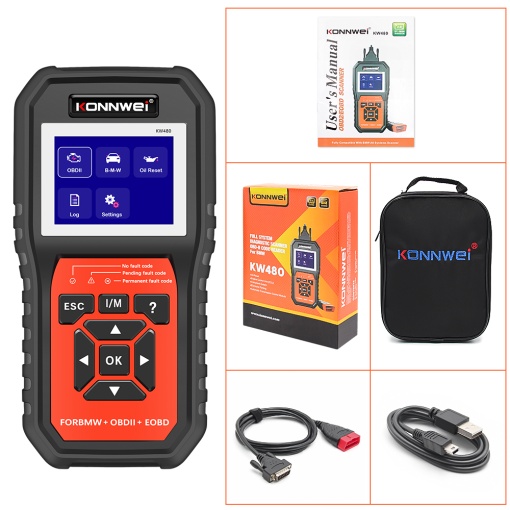 Tester Diagnoza Auto Konnwei KW480, Functii Complete pentru BMW, OBD2, Resetare Ulei, Citire Coduri, Test Motor, ABS, SRS, EVAP, Reset Ulei, Printare PC, Ecran 2.8 inch