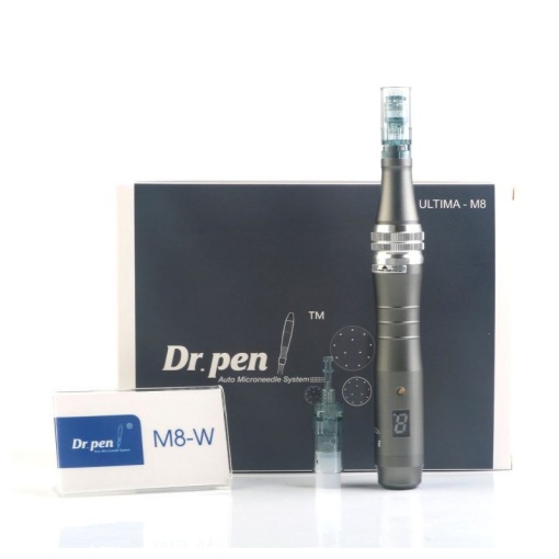 DermaPen Techstar® Dr Pen M8, 2 Capete de Rezerva, Ace Otel Inoxidabil, Corp Aliaj, Ergonomic, Regenerare Piele, Lifting, Viteza Reglabila, 6 Viteze, Gri - Img 1
