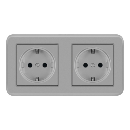 Priza Dubla De Perete Incastrata Techstar® TS-PC, 110-250V, 16A, Ignifuga, 80x151mm, Gri