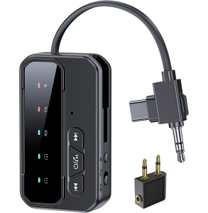 Adaptor Audio Bluetooth 5.4 2-in-1 TX/RX, Dual Pairing 2 Dispozitive, AUX 3.5 mm si USB-C, Low Latency, Microfon, Baterie 200 mAh, pentru Avion, TV, Auto si Casti Bluetooth