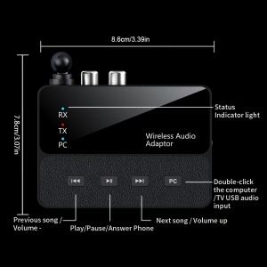 Dimensiuni si interfete Adaptor Audio Bluetooth 6.0 Techstar RX TX