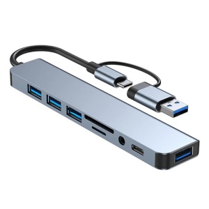 Adaptor Hub multifunctional 8 in 2 Techstar CYC8IN2, USB-C, porturi multiple
