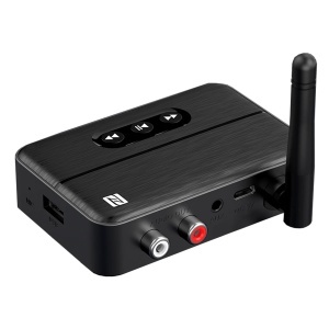 Receptor audio Bluetooth Techstar M60 cu antena, porturi RCA L/R si AUX 3.5 mm, vedere oblica