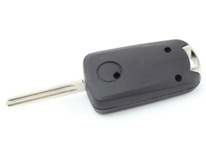 Carcasa cheie auto Techstar compatibila Opel Astra Corsa Vectra Meriva tip briceag 2 butoane lama pe stanga culoare neagra vedere spate cu lama deschisa
