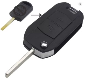 Carcasa cheie auto Techstar transformatoare upgrade flip 2 butoane cu lama HU100 compatibila Opel Corsa Astra Meriva Zafira vedere cheie si lama detasata