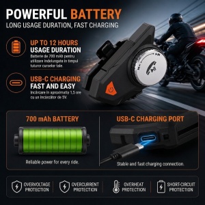 Sistem Bluetooth Techstar MotoCom pentru casca moto cu functii audio si control multifunctional