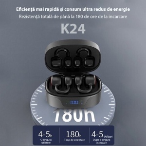 Casti Bluetooth cu clips Techstar® K24, Bluetooth 5.3, Microfon, Control prin atingere, Afisaj LED, 300 mAh, potrivite pentru jocuri/sport/conversatii, Carcasa Magnetica, Negru - Img 5