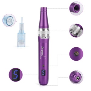DermaPen Techstar® Dr Pen Premium X5, 2 Capete de Rezerva, Ace Otel Inoxidabil, Corp Aliaj, Ergonomic, Regenerare Piele, Lifting, Viteza Reglabila, 5 Viteze, Purpuriu - Img 4