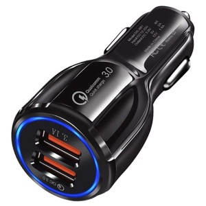 Incarcator Auto Dual 2 USB Techstar® Qualcomm Quick Charge 3.0 Adaptor 9V 2A Bricheta Negru - Img 1