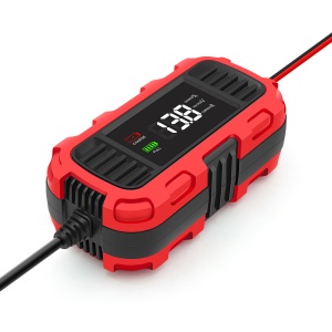 Incarcator compact 2A cu design rosu si negru, afisaj LED iluminat