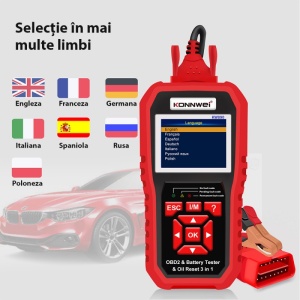 Instrument De Scanare Si Diagnosticare Auto, KONNWEI KW890, OBD2, Display 2.8 Inch, Citirea Si Stergerea Codurilor De Eroare A Motorului, scaner de diagnosticare, tester baterie, resetare lampa de service ulei, Rosu/Negru - Img 9