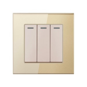 Intrerupator Triplu Cap Scara Cu Panou Din Sticla Securizata Techstar® TGS 01, 220V, 16A, 86 X 86 Mm, auriu, cu 3 Faze