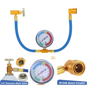 kit incarcare freon AC auto Techstar furtun cu manometru si adaptor 1 2 ACME