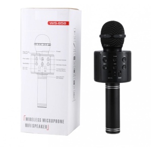 Microfon Profesional Karaoke Smart WS-858 Negru Hi-Fi Conexiune Wireless Bluetooth 4.1 cu Difuzor si Acumulator Incorporat - Img 4