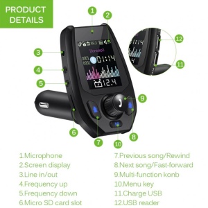Modulator FM Transmitator Auto Techstar® Onever, Bluetooth 4.0, Wireless, Mp3 Player 3.1A 2xUSB Charger - Img 3