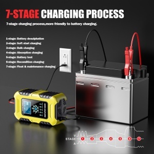 redresor auto FOX SUR langa baterie cu cabluri conectate