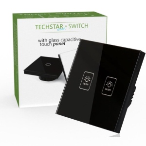 Resigilat Intrerupator Touch Techstar® TG02, Sticla Securizata, Design Modern, Iluminare LED, 2 Faze, Negru