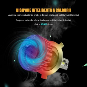 Set 2 LED-Uri Auto Techstar® V8, H3, 120W, 12-24V, 15000 Lumeni, 6000K, Unghi Fascicul 360°, CSP 3570, Canbus, Radiator Aluminiu, Racire Cooling Tech, Argintiu - Img 12