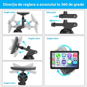 Sistem Multimedia Techstar® Apple Carplay/Android 7094P, Ecran Tactil, 7 Inch 1080P Full HD, Bluetooth, Mirror Link/Card TF/USB/AUX, Negru - Img 9