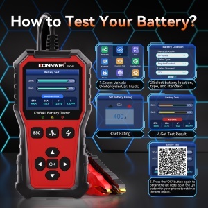 Tester baterie auto KONNWEI KW341, functii test pornire si alternator/charging system (imagine informativa)