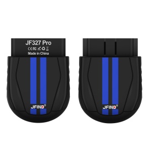 tester JFIND JF327 Pro fata cu pini OBD2 si spate cu eticheta