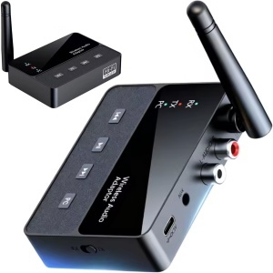 Adaptor Audio Bluetooth 6.0 2-in-1 Receiver + Transmitter Techstar, RX/TX, AUX 3.5 mm, RCA, USB Audio PC/TV, Hi-Fi, Low Latency, Antena Externa, 20 m