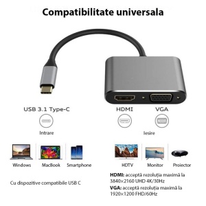 Hub USB-C 2 in 1 Techstar DJ2IN1 compatibil MacBook si Windows