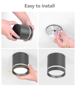 detalii montaj aplica led tavan neagra 10w corp aluminiu cilindric