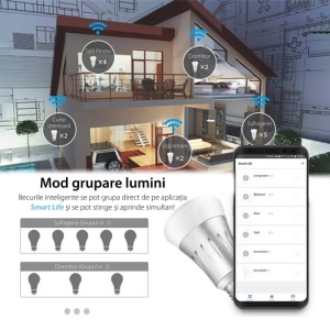 Bec LED RGB inteligent Techstar® 3106, Wifi 2.4GHz, E27, 7W, 600 lm, APP Tuya smart Life, compatibil Google Home si Amazon Alexa, Sistem Android/iOS, Alb - Img 9