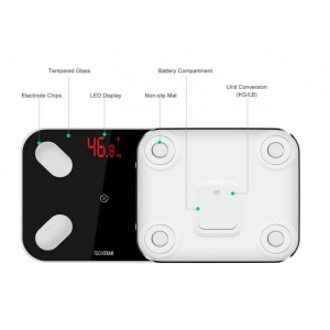 Cântar digital Bluetooth Techstar - 180kg capacitate, design modern negru, monitorizare fitness
