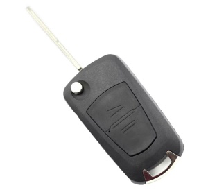Carcasa cheie auto Techstar compatibila Opel Astra Corsa Vectra Meriva tip briceag 2 butoane lama pe stanga culoare neagra vedere laterala cu lama deschisa