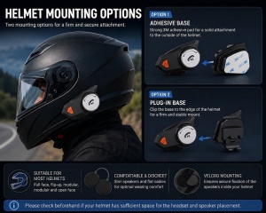 Montare Techstar MotoCom pe casca moto cu suport adeziv sau clips