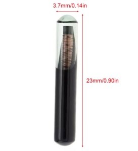 Cip transponder auto aftermarket blank ID60 4D60 tip sticla compatibil Ford Focus Connect Fiesta Ka Mondeo vedere dimensiuni