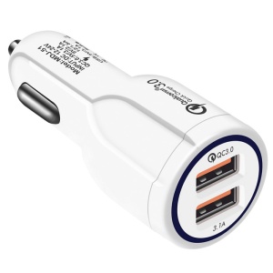Incarcator Auto Dual 2 USB Techstar® Qualcomm Quick Charge 3.0 Adaptor 9V 2A Bricheta Alb - Img 1